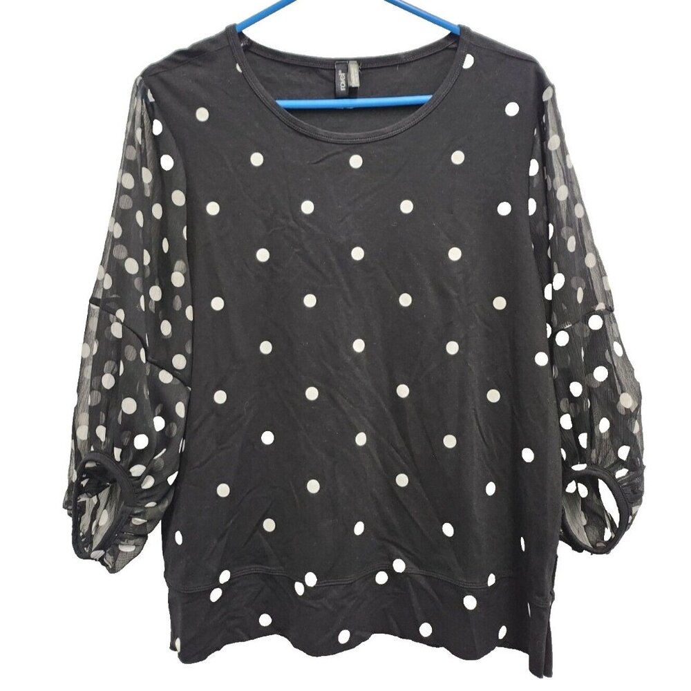 Ravel Womens Whimsygoth Fairy Top Medium Black White Polka Dot 3/4 Sheer Sleeve